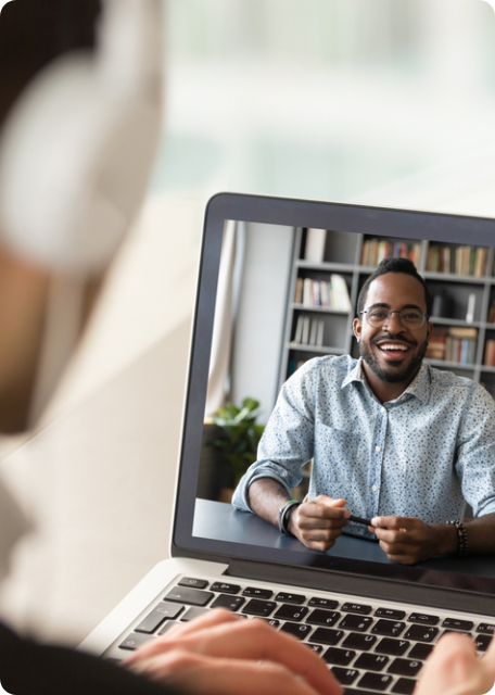 Illustration of corporate training video localization with icons for multilingual support, industry-specific terminology, and scalable solutions.